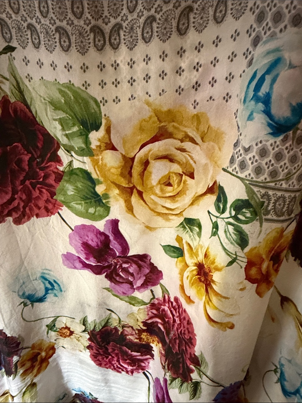 Johnny Was Cream Floral Mixed-Print Tunic with Navy Trim - Picture 3 of 3